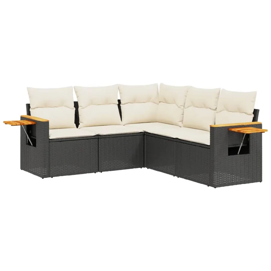 Salon de jardin 5 pcs avec coussins noir résine tressée - 2