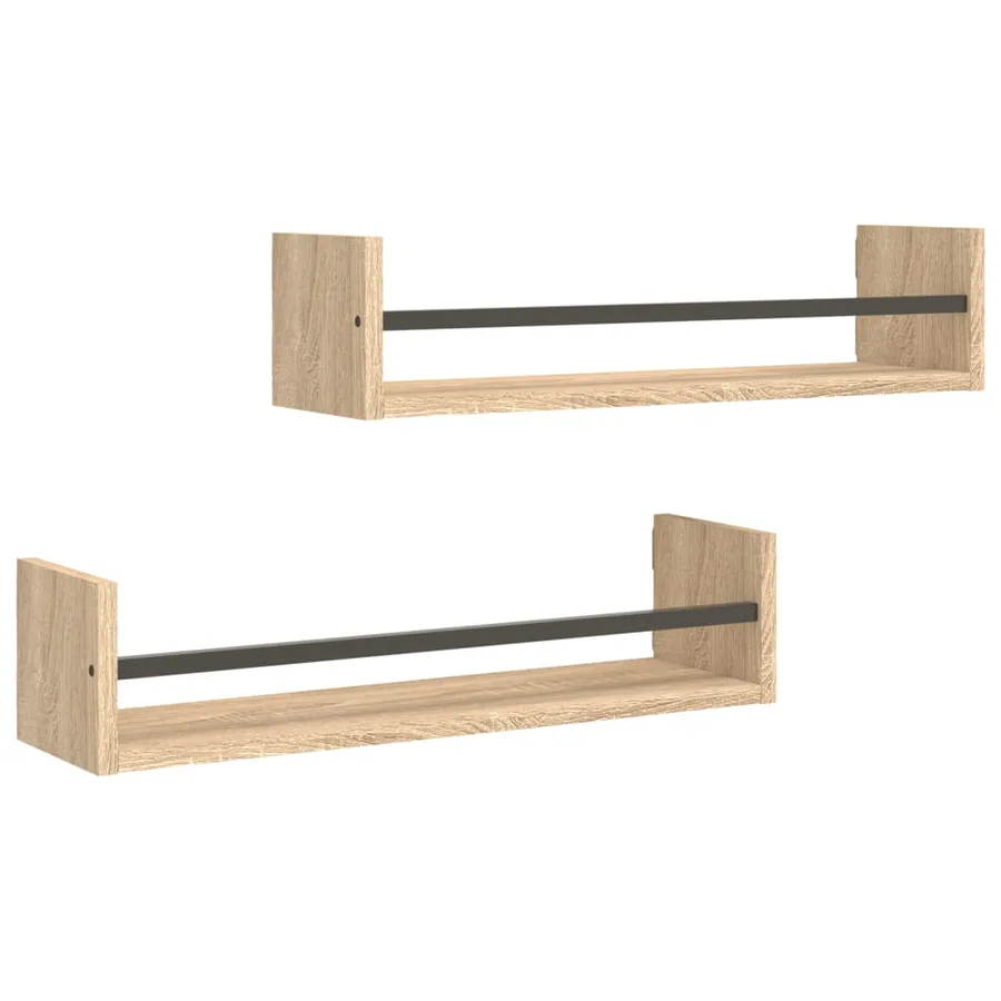 Étagères murales avec barres 2 pcs chêne sonoma 60x16x14 cm - 2