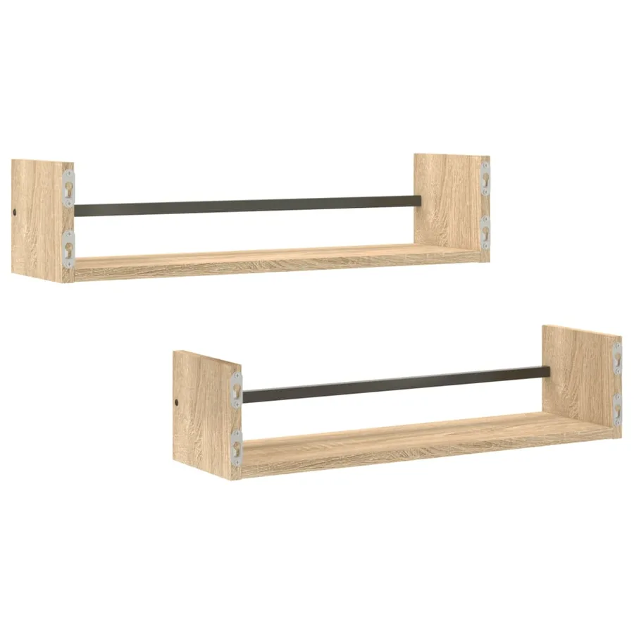 Étagères murales avec barres 2 pcs chêne sonoma 60x16x14 cm - 6