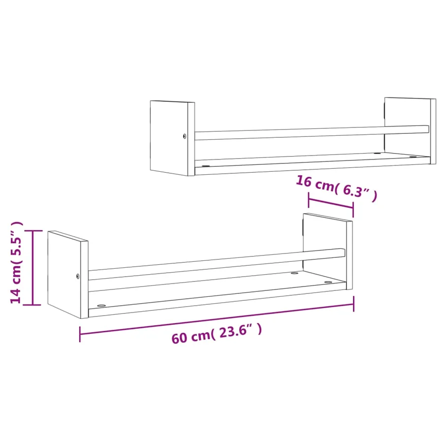 Étagères murales avec barres 2 pcs chêne sonoma 60x16x14 cm - 8