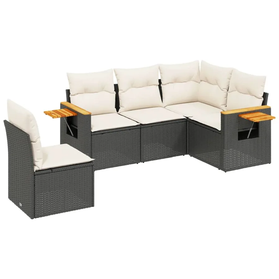 Salon de jardin 5 pcs avec coussins noir résine tressée - 2