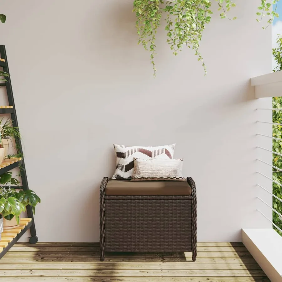 Tabouret de jardin avec coussin brun 58x46x46 cm résine tressée - 3