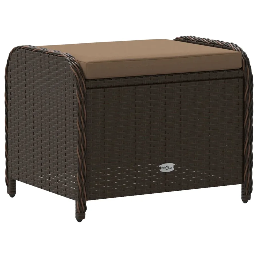 Tabouret de jardin avec coussin brun 58x46x46 cm résine tressée - 6