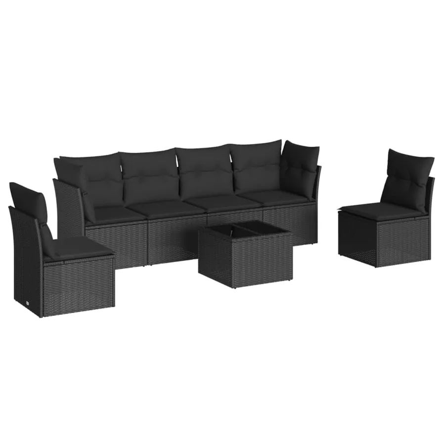 Salon de jardin 7 pcs avec coussins noir résine tressée 62 x 62 x 69 cm - 57,8 kg - 2