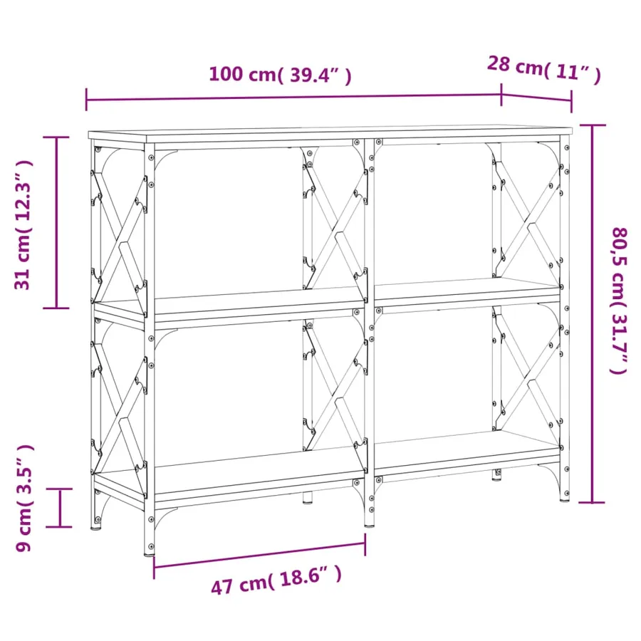 Table console chêne fumé 100x28x80,5 cm bois d'ingénierie - 9