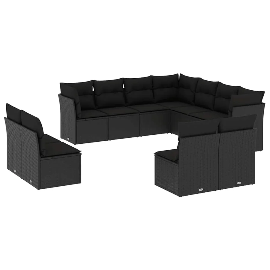 Salon de jardin 11 pcs avec coussins noir résine tressée - 2