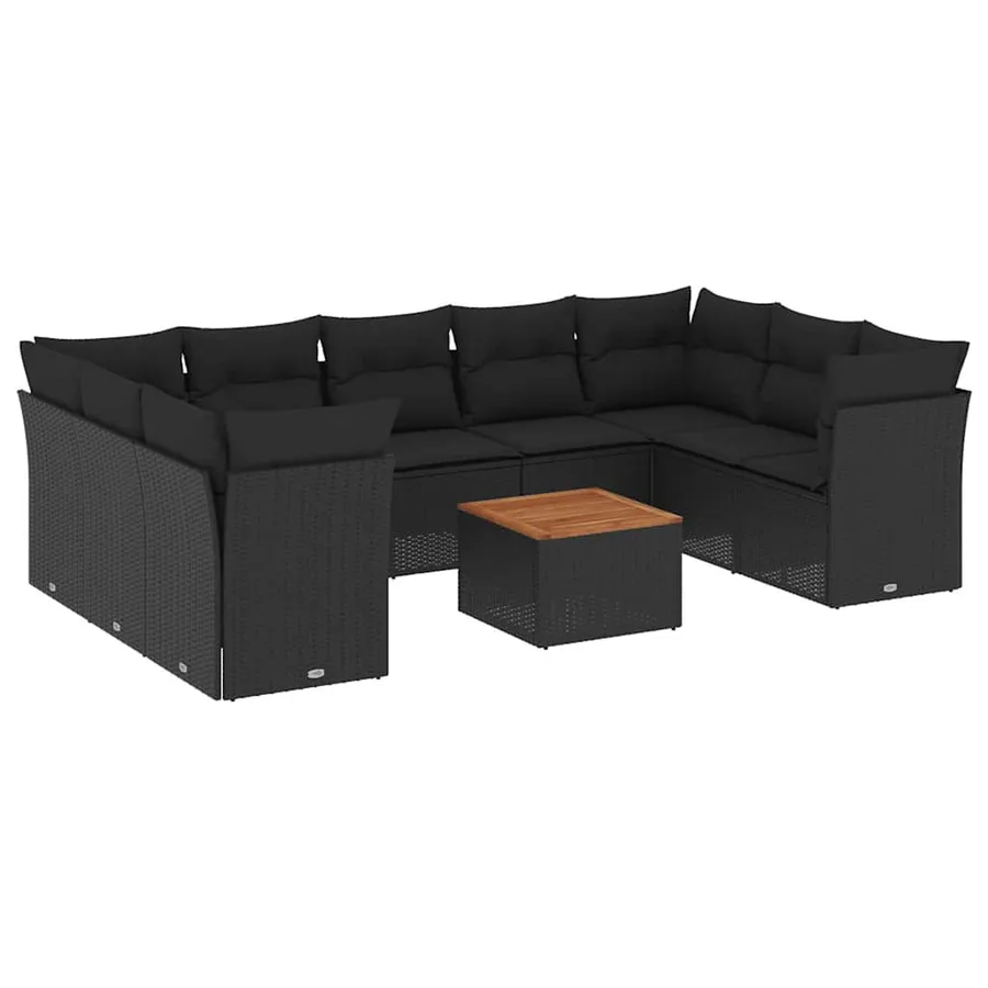 Salon de jardin 10 pcs avec coussins noir résine tressée - 2