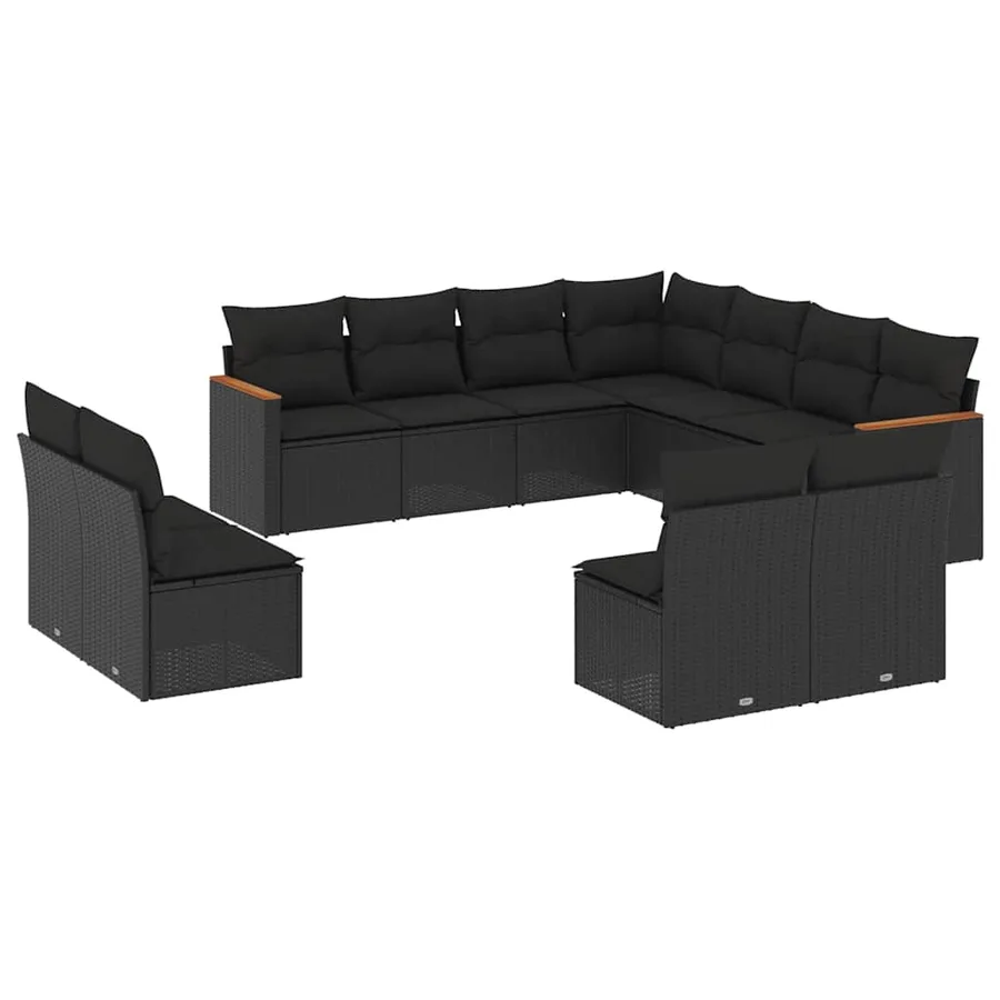 Salon de jardin 11 pcs avec coussins noir résine tressée - 2