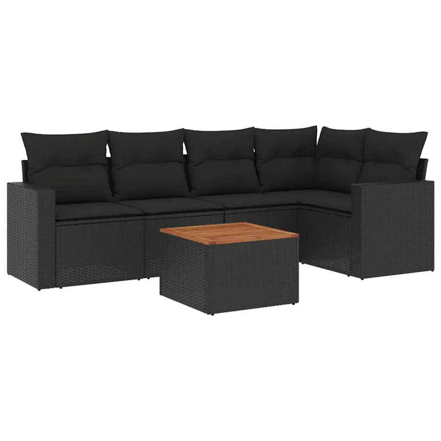 Salon de jardin 6 pcs avec coussins noir résine tressée - 2