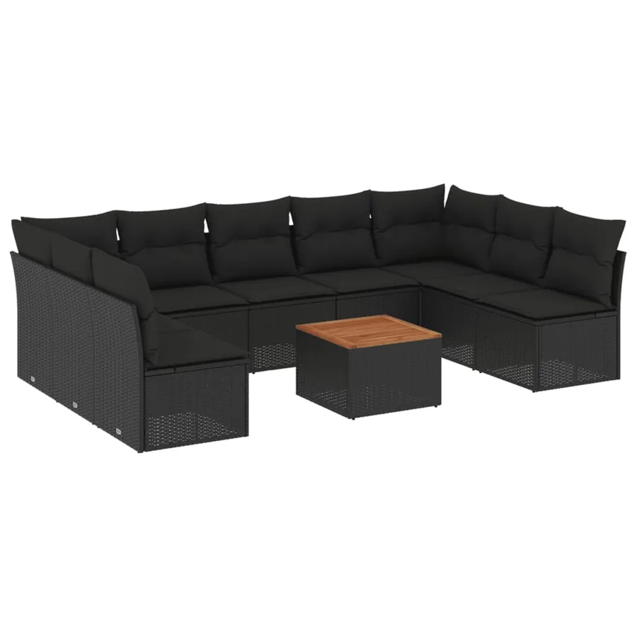 Salon de jardin 10 pcs avec coussins noir résine tressée - 2