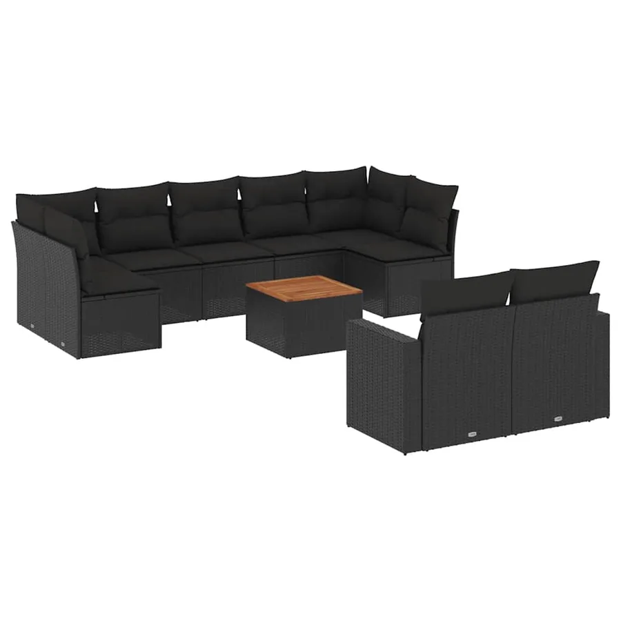 Salon de jardin 10 pcs avec coussins noir résine tressée - 2