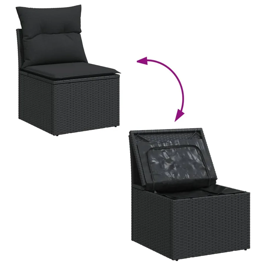 Salon de jardin 9 pcs avec coussins noir résine tressée - 8