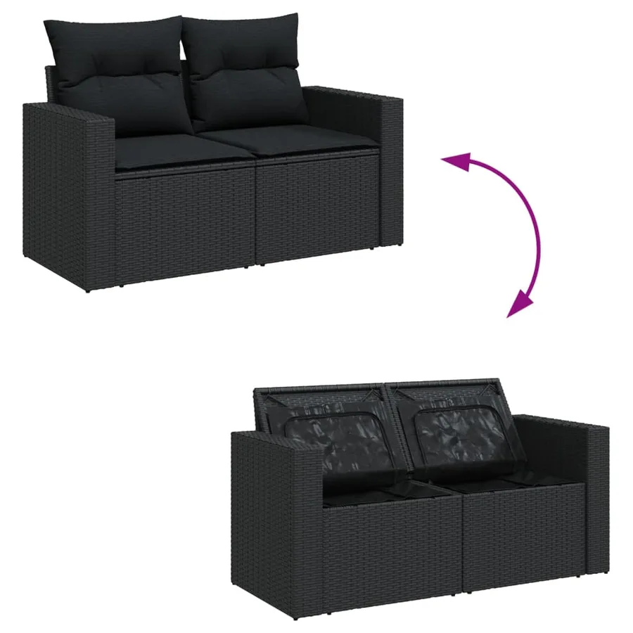 Salon de jardin 10 pcs avec coussins noir résine tressée - 3