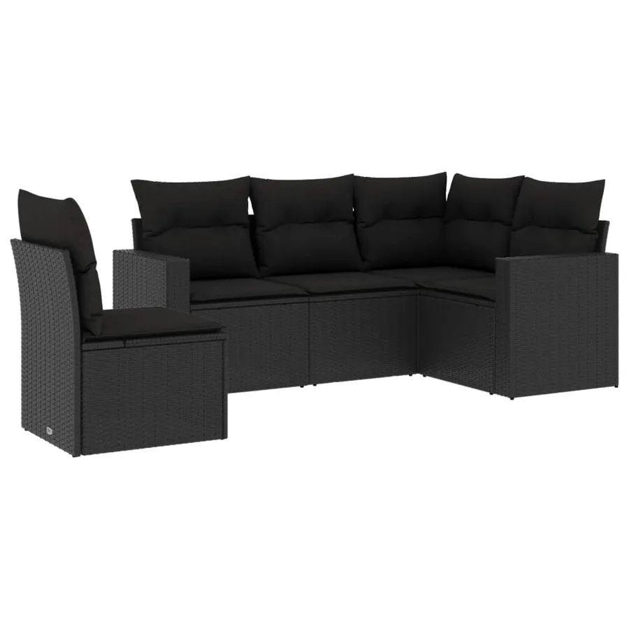 Salon de jardin 5 pcs avec coussins noir résine tressée - 2