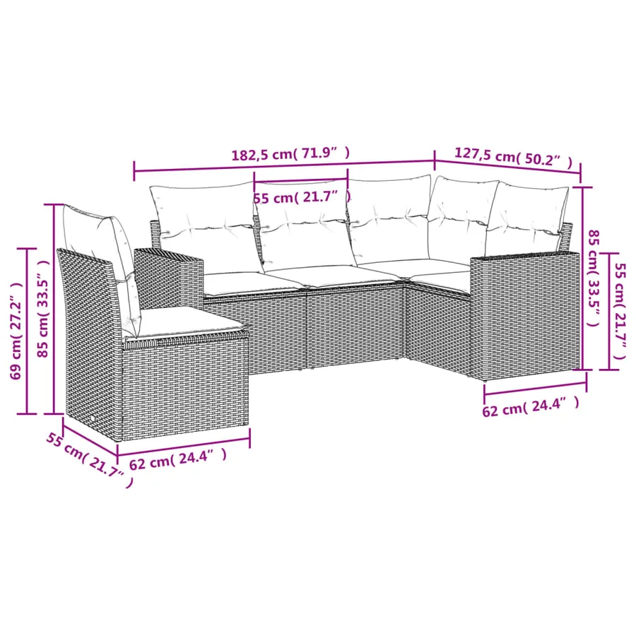 Salon de jardin 5 pcs avec coussins noir résine tressée - 3