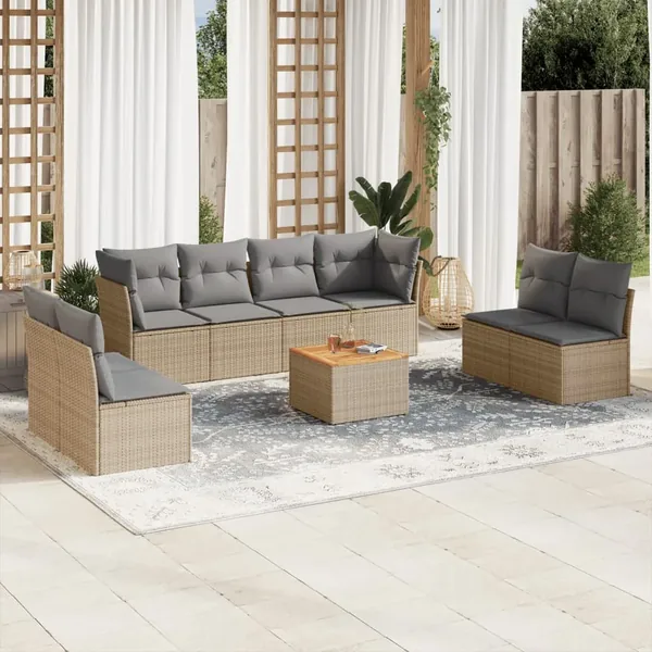 Salon de jardin avec coussins 9pcs mélange beige résine tressée