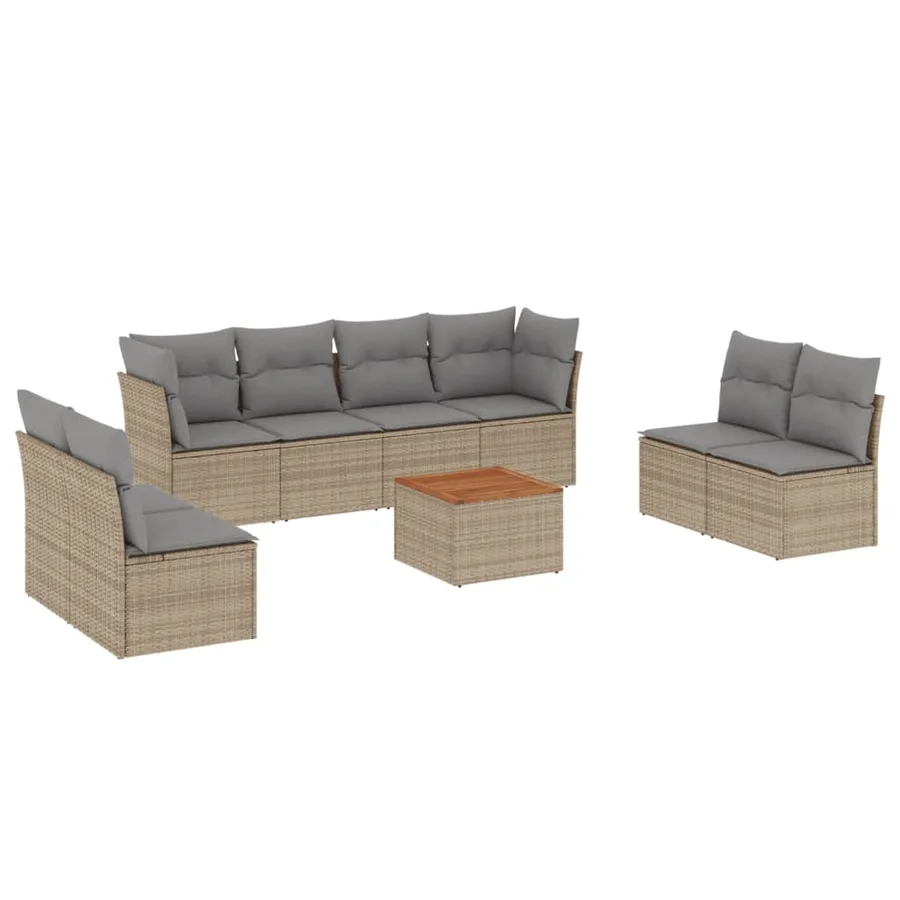 Salon de jardin avec coussins 9pcs mélange beige résine tressée - 2