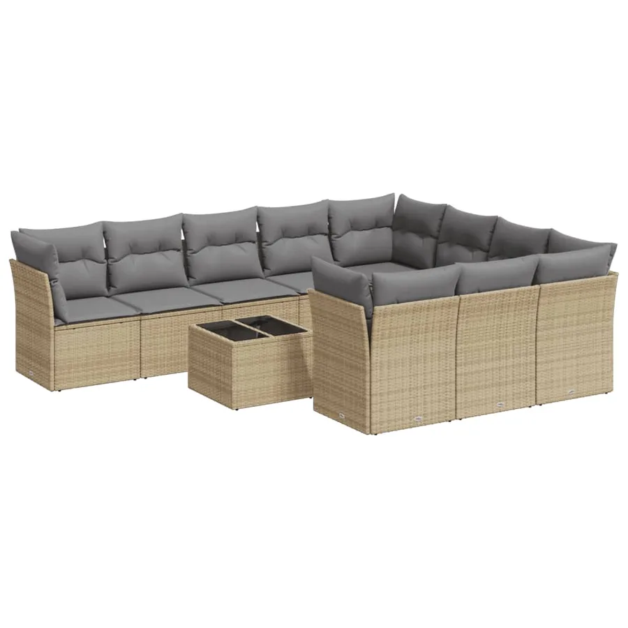 Salon de jardin 11 pcs avec coussins beige résine tressée - 2