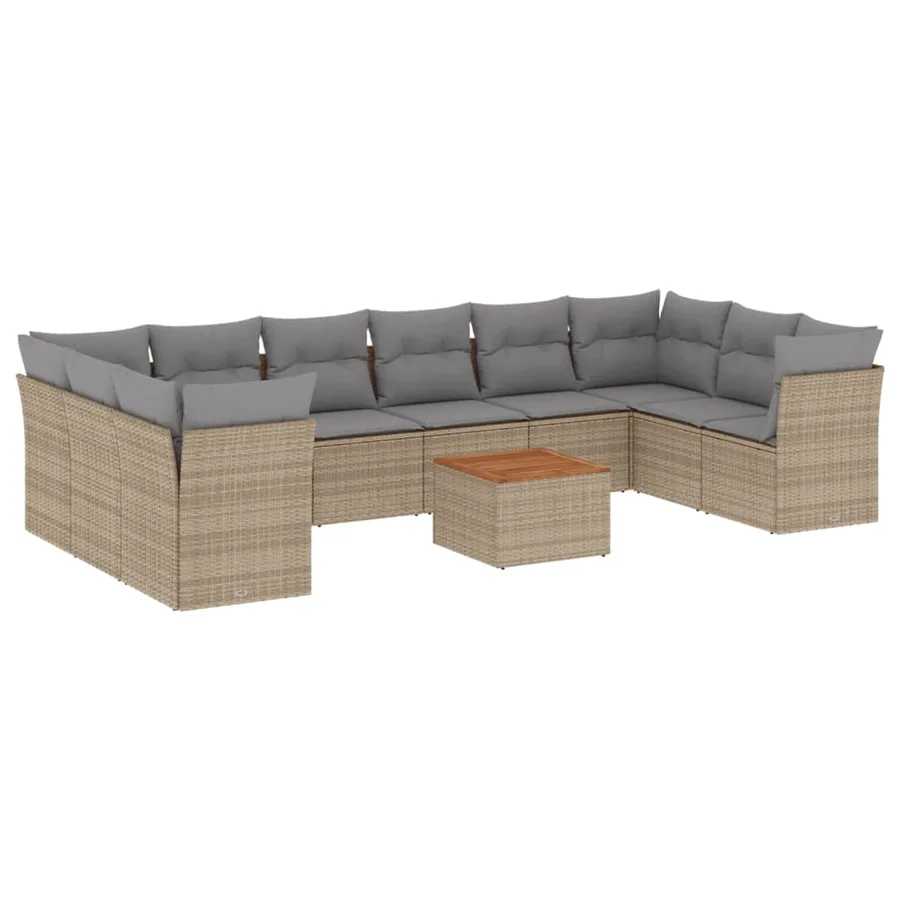 Salon de jardin et coussins 11 pcs mélange beige résine tressée - 2