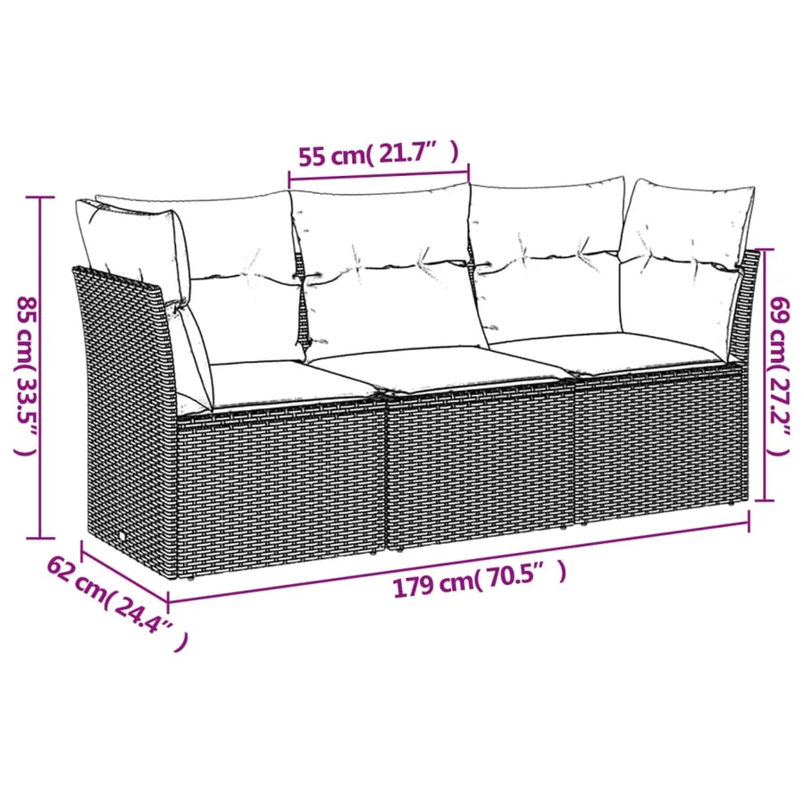 Salon de jardin avec coussins 3 pcs beige résine tressée - 3