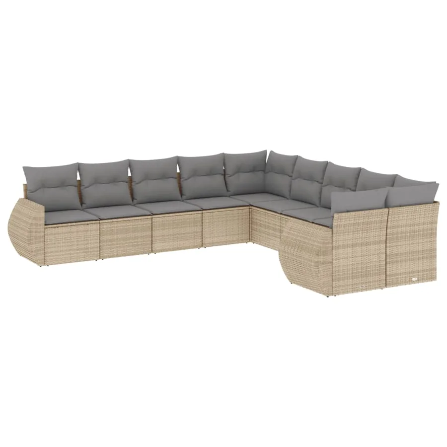 Salon de jardin avec coussins 10 pcs beige résine tressée - 2