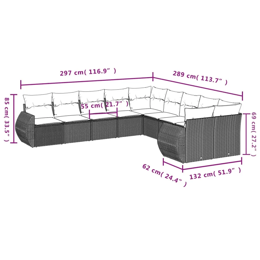 Salon de jardin avec coussins 10 pcs beige résine tressée - 7