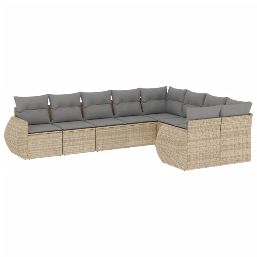 Salon de jardin avec coussins 9 pcs beige résine tressée - 2