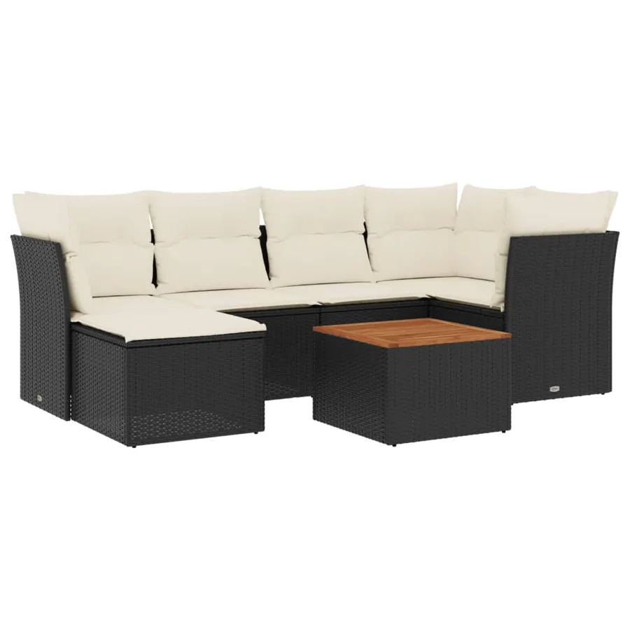 Salon de jardin 7 pcs avec coussins noir résine tressée 62 x 62 x 69 cm - 57,9 kg - 2