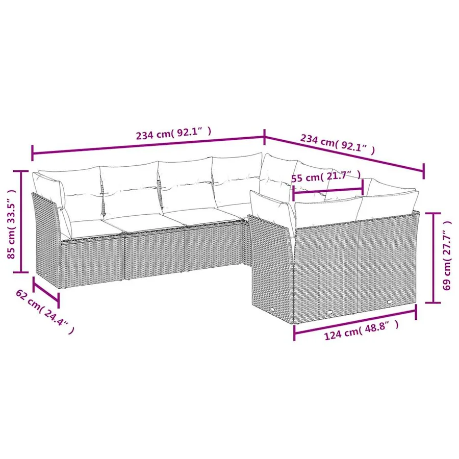 Salon de jardin avec coussins 8 pcs beige résine tressée - 3
