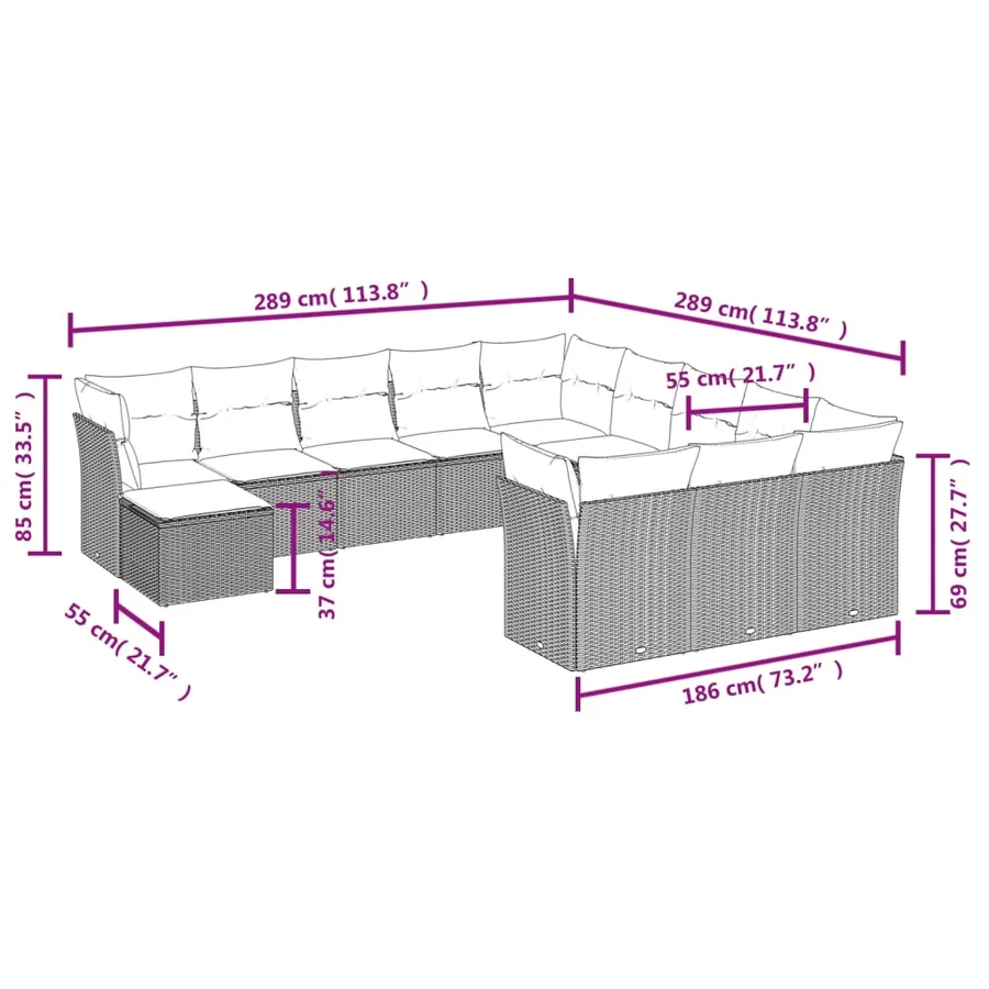 Salon de jardin avec coussins 12 pcs beige résine tressée - 3