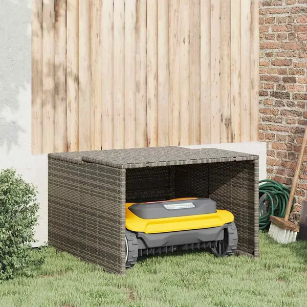 Garage pour robot tondeuse gris 86x90x52/57 cm résine tressée