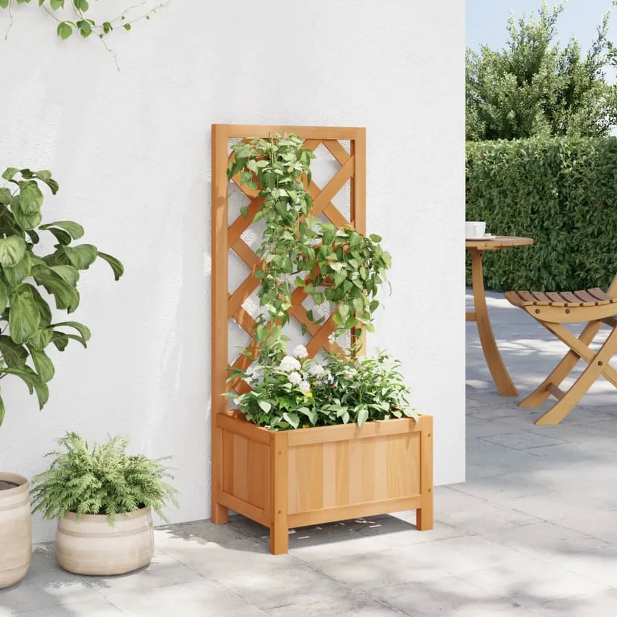 Jardinière avec treillis marron bois massif de sapin - 3