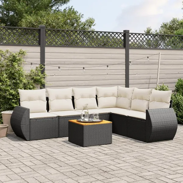 Salon de jardin 7 pcs avec coussins noir résine tressée 62 x 62 x 69 cm - 55,8 kg