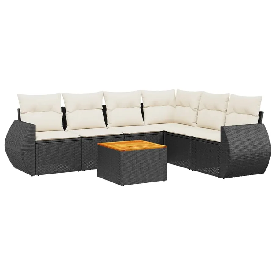 Salon de jardin 7 pcs avec coussins noir résine tressée 62 x 62 x 69 cm - 55,8 kg - 2