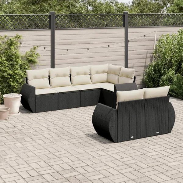 Salon de jardin 7 pcs avec coussins noir résine tressée 62 x 62 x 69 cm - 60,9 kg