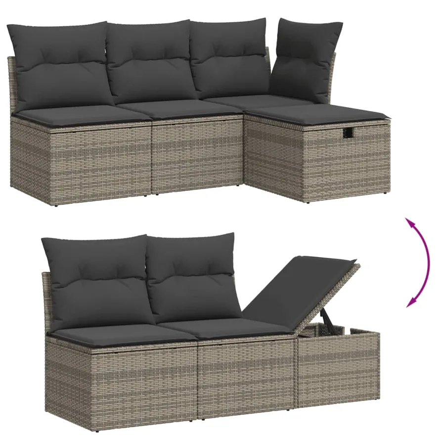 Salon de jardin avec coussins 7 pcs gris résine tressée - 3
