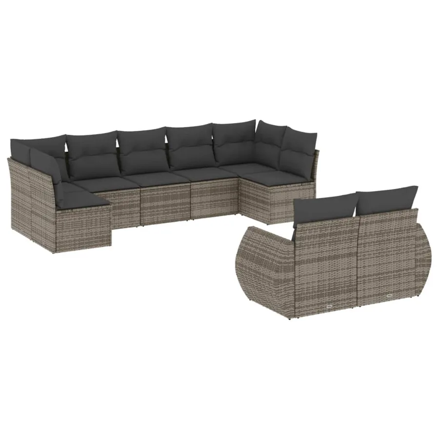 Salon de jardin 9 pcs avec coussins gris résine tressée - 2
