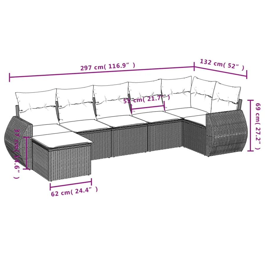 Salon de jardin avec coussins 7 pcs gris résine tressée - 8