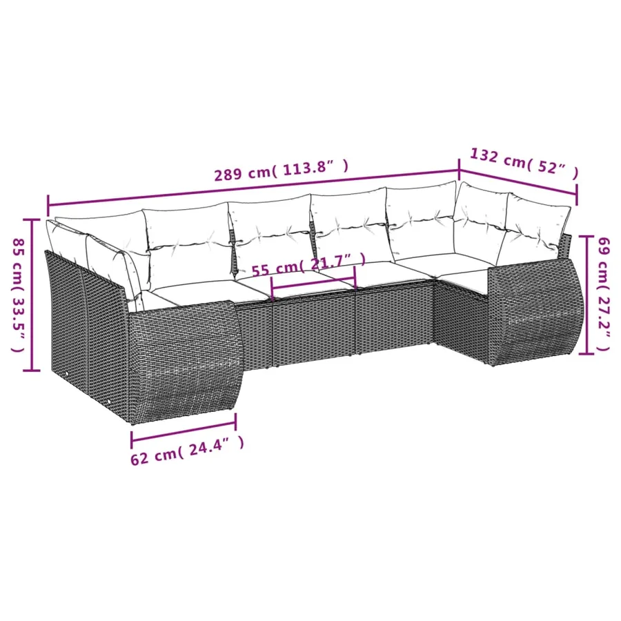 Salon de jardin avec coussins 7 pcs gris résine tressée - 7