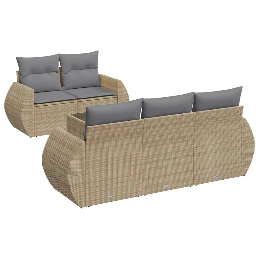Salon de jardin avec coussins 6 pcs beige résine tressée - 2