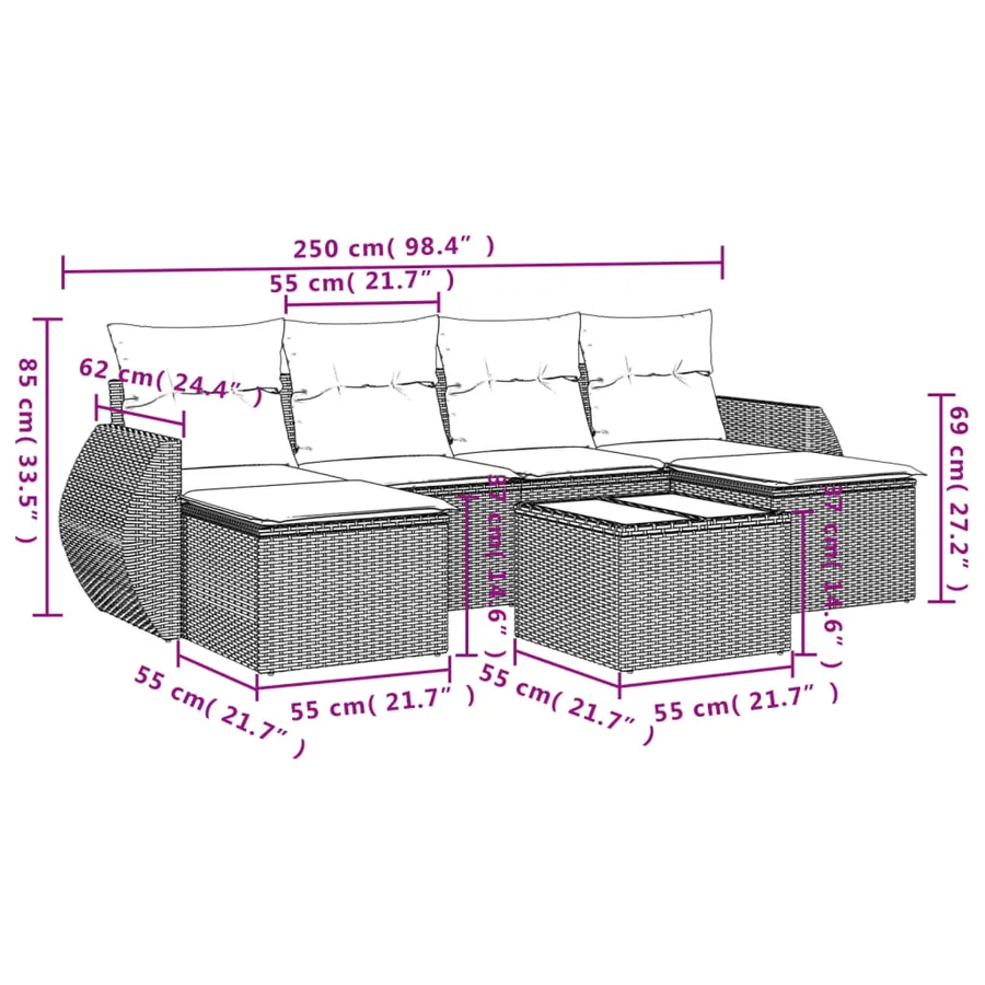 Salon de jardin avec coussins 7 pcs beige résine tressée - 3