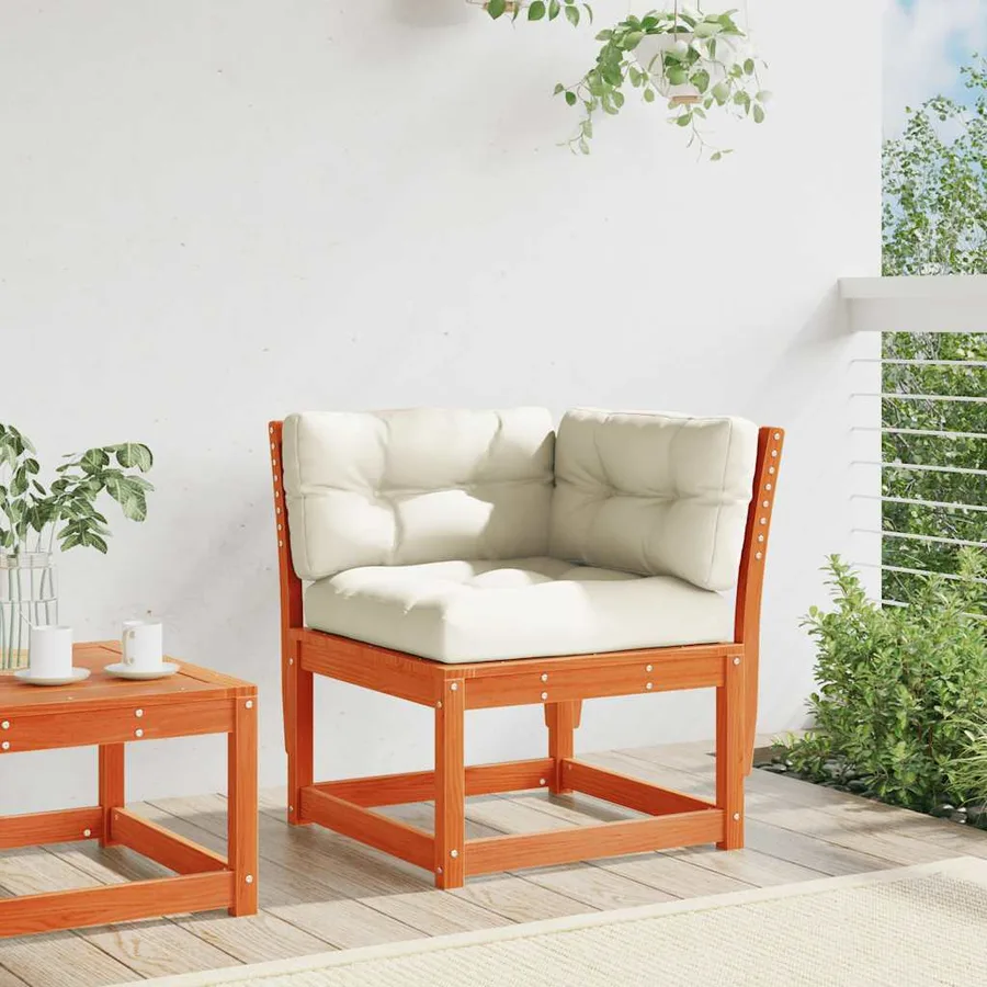 Canapé d'angle de jardin coussins cire marron bois pin massif - 3