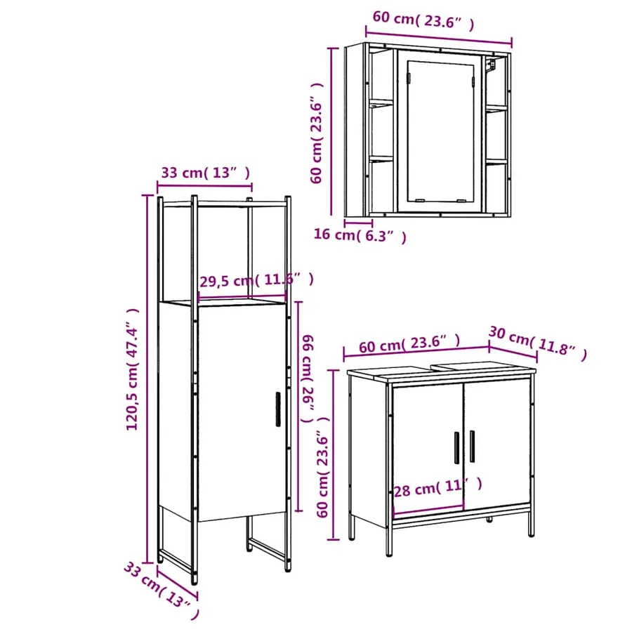 Ensemble d'armoires salle de bain 3 pcs noir bois d'ingénierie - 13