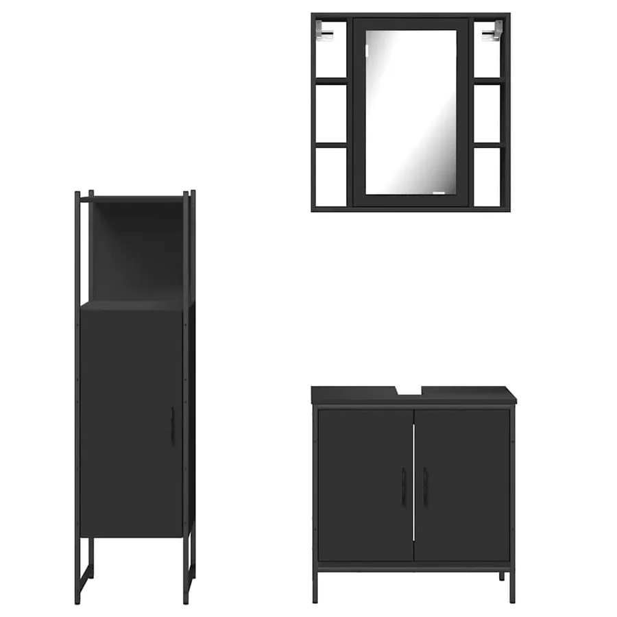 Ensemble d'armoires salle de bain 3 pcs noir bois d'ingénierie - 6