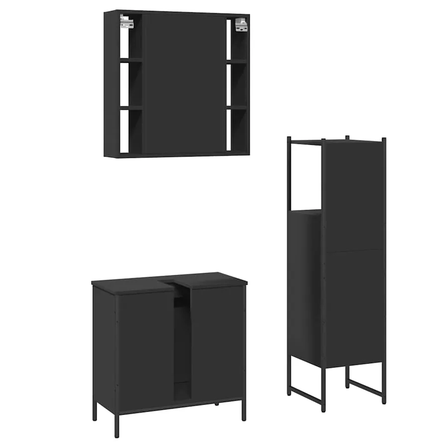 Ensemble d'armoires salle de bain 3 pcs noir bois d'ingénierie - 8