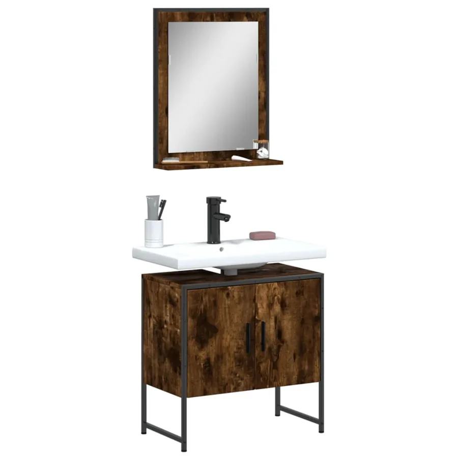 Ensemble d'armoires de salle de bain 2 pcs chêne fumé