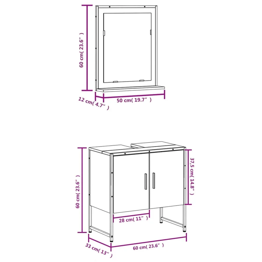 Ensemble d'armoires de salle de bain 2 pcs chêne fumé - 11