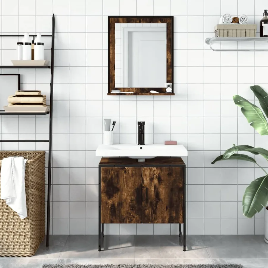 Ensemble d'armoires de salle de bain 2 pcs chêne fumé - 3
