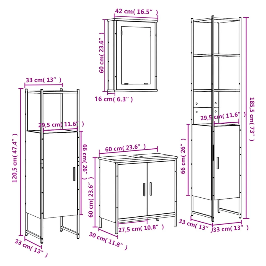Ensemble de meubles de salle de bain 4 pcs Chêne fumé Bois - 13