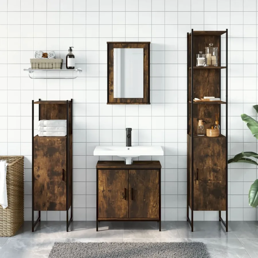 Ensemble de meubles de salle de bain 4 pcs Chêne fumé Bois - 3